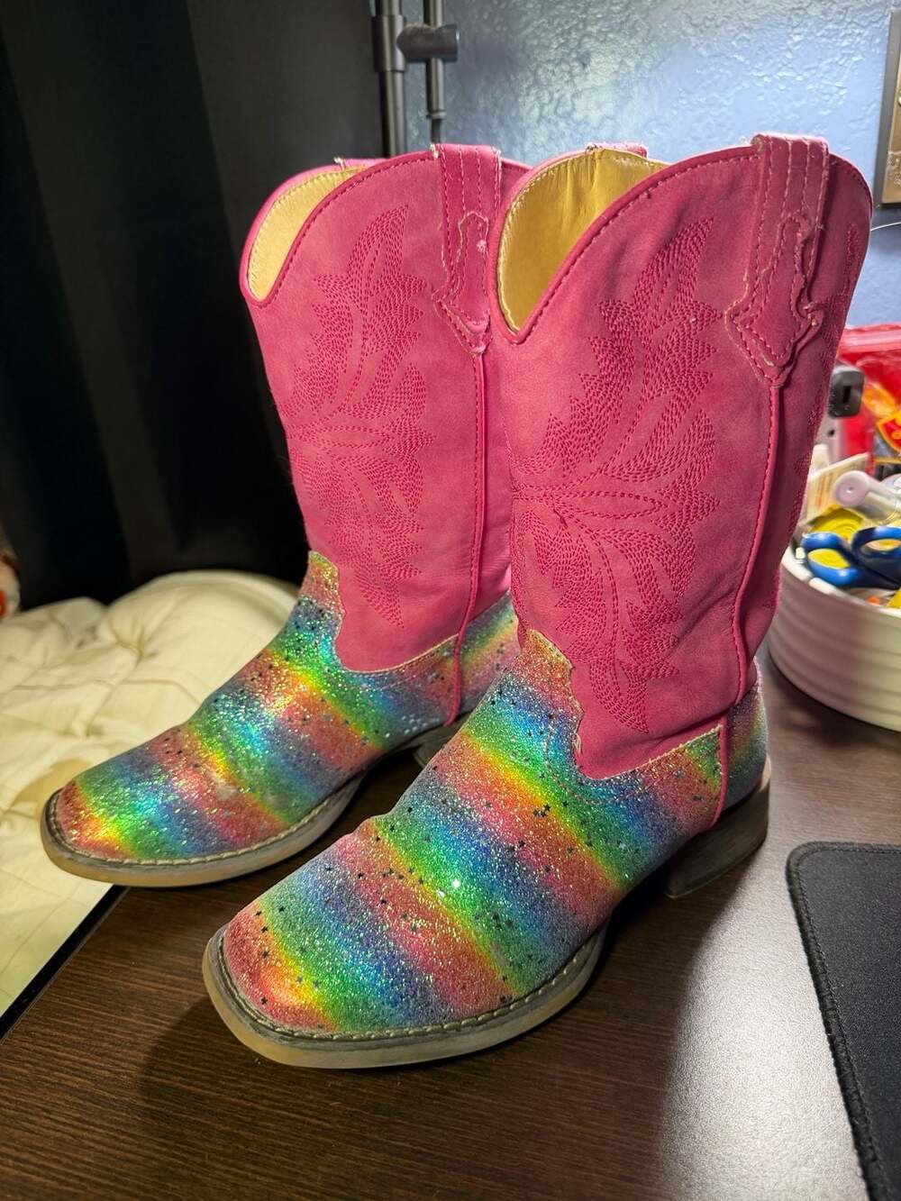 Roper Girls' Glitter Galore Western Boots in Pink Rainbow
